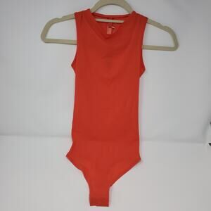 Skims Jelly Sheer Crewneck Thong Bodysuit in Poppy Size XL